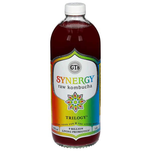 Refrigerated GT's Living Foods Kombucha, Raw, Trilogy hero