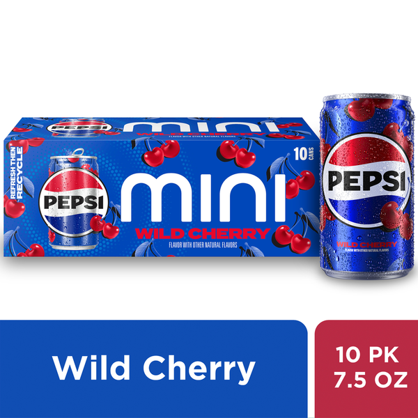 Soft Drinks Pepsi Mini Soda Wild Cherry 7.5 Fl Oz, 10 Count hero