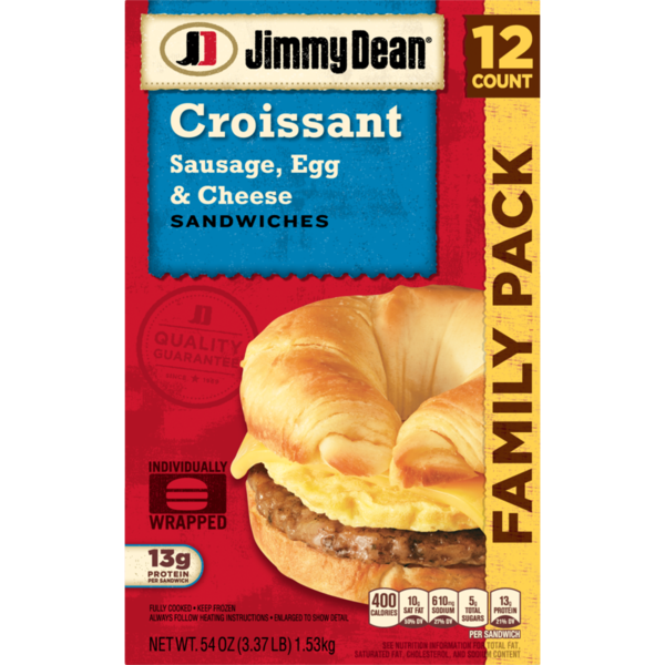 Frozen Breakfast Jimmy Dean Croissant Breakfast Sandwiches with Sausage, Egg, and Cheese, Frozen, 12 Count hero