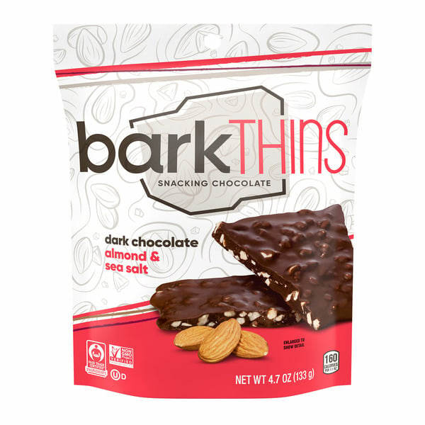 Chips & Pretzels Bark Thins Dark Chocolate, Almond and Sea Salt Snacking Chocolate hero