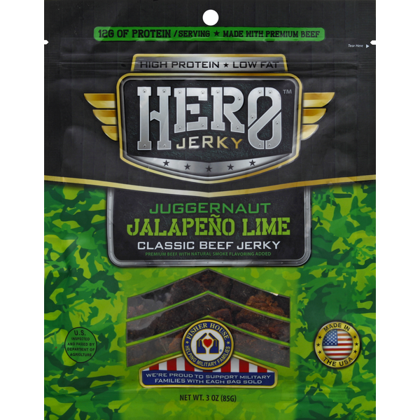 Popcorn & Jerky Hero Jerky Beef Jerky, Classic, Juggernaut Jalapeno Lime hero