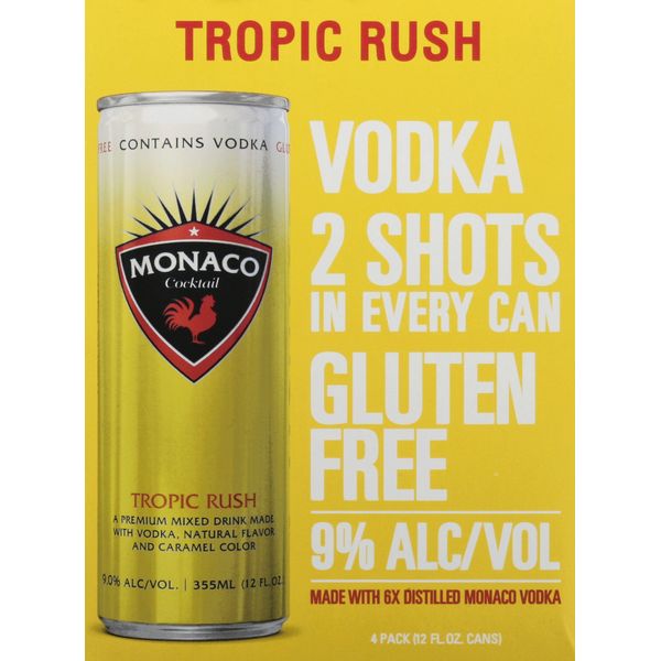 Spirits Monaco Vodka, Gluten Free, Tropical Rush, 4 Pack hero