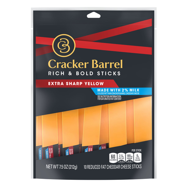 Packaged Cheese Cracker Barrel Rich & Bold Extra Sharp Yellow Cheddar Cheese Snacks with 2% Milk hero