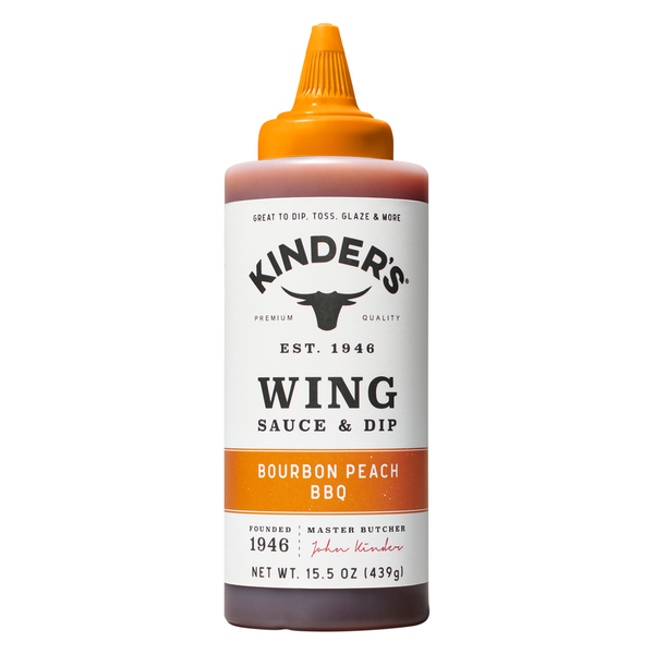 Kinder's Sauce & Dip, Bourbon Peach BBQ, Wing hero