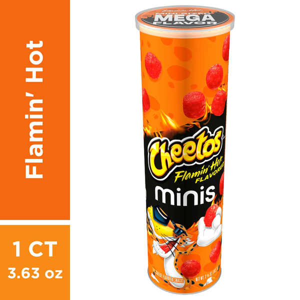 Cheetos Cheese Flavored Snacks, Flamin' Hot Flavored, Minis hero