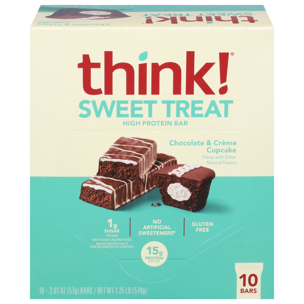 think! High Protein Bars, Chocolate & Creme Cupcake, Sweet Treat, 10 Pack hero