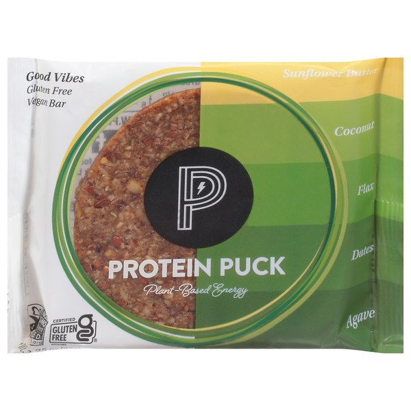 Granola Protein Puck Protein Bar, Sunflower Butter, Coconut, Flax, Dates, Agave, Good Vibes hero