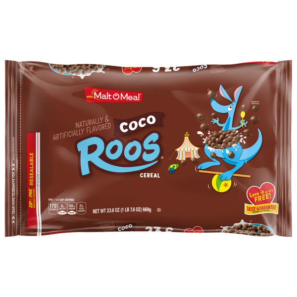 Cereal Malt-O-Meal Coco Roos Breakfast Cereal, Crunchy Chocolate Puff Cereal, Family Cereal Bag hero