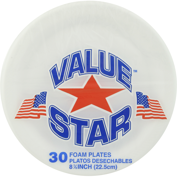 Plates, Bowls, Cups & Flatware Value Star Foam Plates - 8 7/8" hero