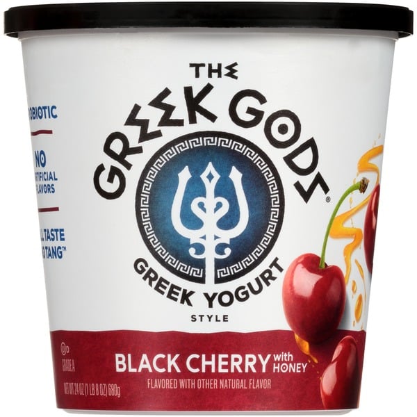 Yogurt Greek Gods Yogurt, Black Cherry with Honey, Greek Style hero