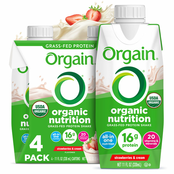 Protein & Meal Replacement Orgain Organic Nutrition Shake, Grass Fed Protein - Strawberries & Cream hero