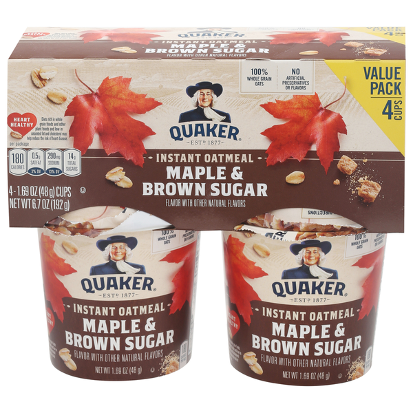 Hot Cereal & Pancake Mixes Quaker Oatmeal, Instant, Maple & Brown Sugar hero