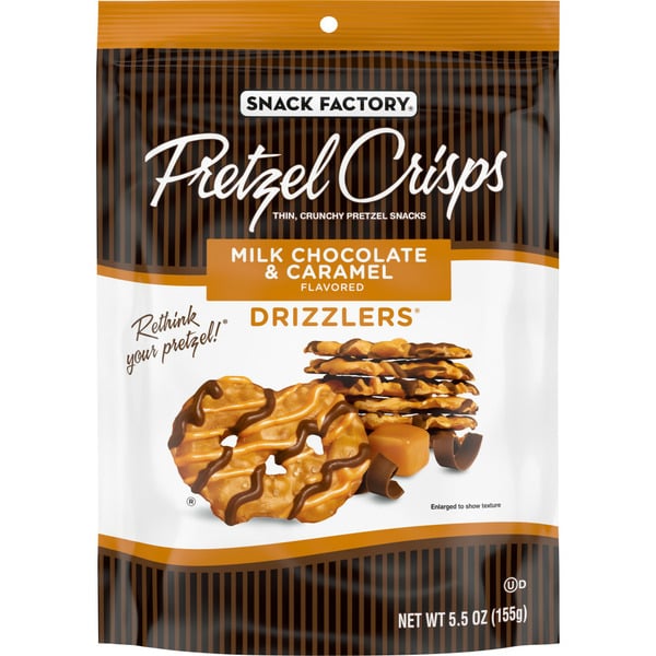 Chips & Pretzels Snack Factory Milk Chocolate & Caramel Drizzled Pretzel Crisps hero