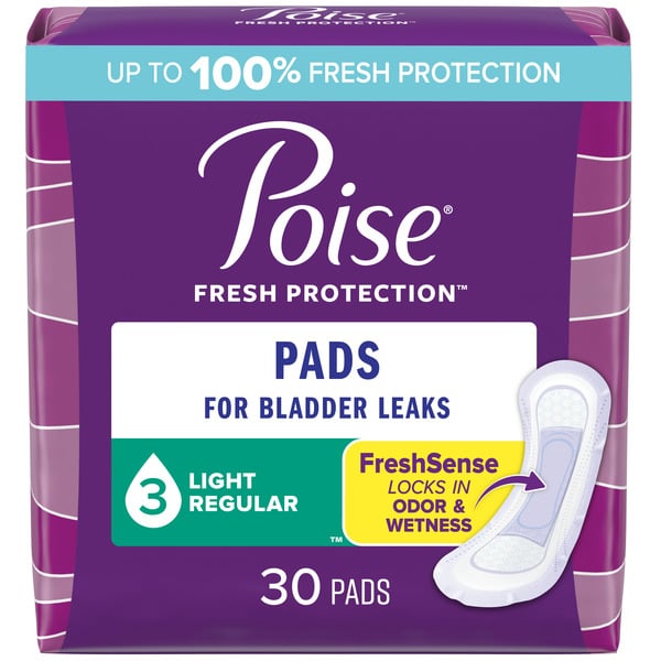 Feminine Care Poise Incontinence Pads, Light Absorbency, Regular Length hero