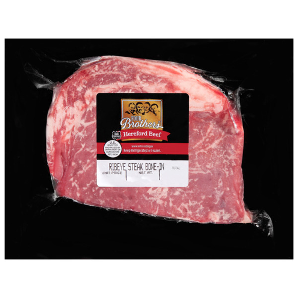 Packaged Meat Four Brothers USDA Certified Four Brothers Hereford Beef Bone In Ribeye Steak  - From Our Service Counter hero