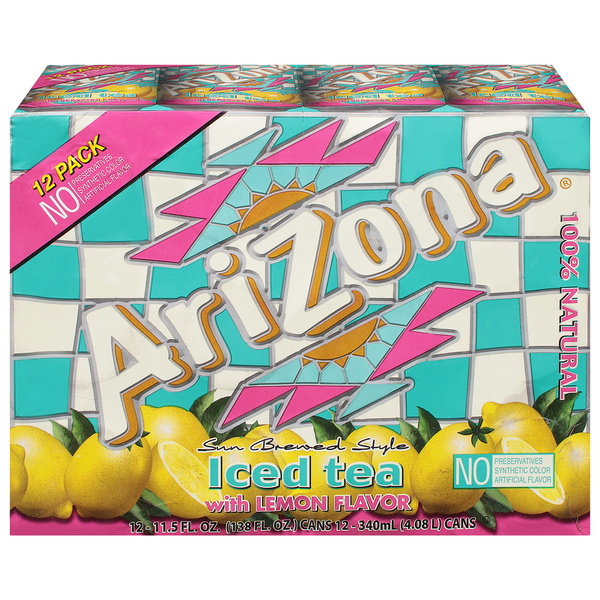 Tea AriZona Sun Brewed Style Iced Tea with Lemon Flavor, Cans hero