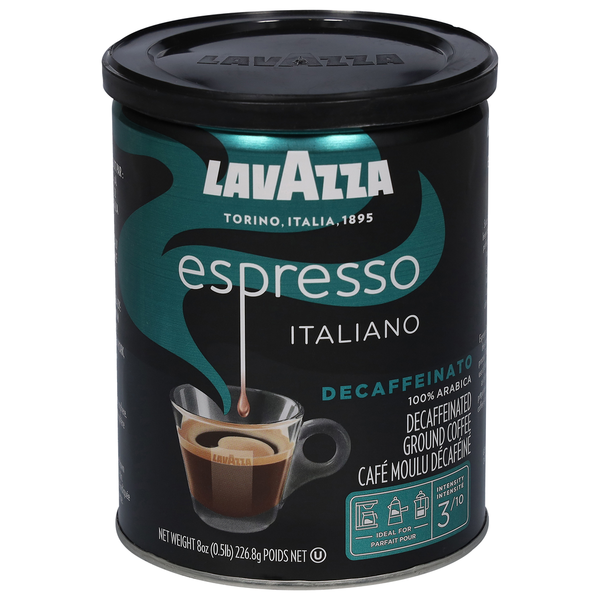 Coffee Grounds and Whole Beans Lavazza Coffee, Ground, Espresso Italiano, Decaffeinated hero