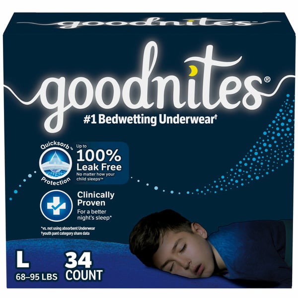 Diapers & Wipes Goodnites Boys' Nighttime Bedwetting Underwear, Size Large (68-95 lbs) hero