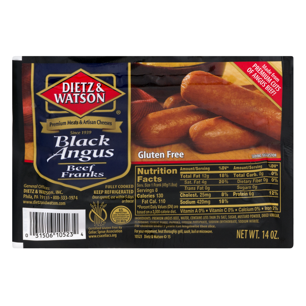 Hot Dogs, Bacon & Sausage Dietz & Watson Black Angus Beef Franks hero