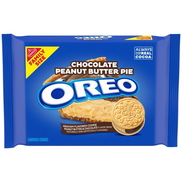 Cookies & Cakes Oreo Chocolate Peanut Butter Pie Sandwich Cookies, Family Size hero