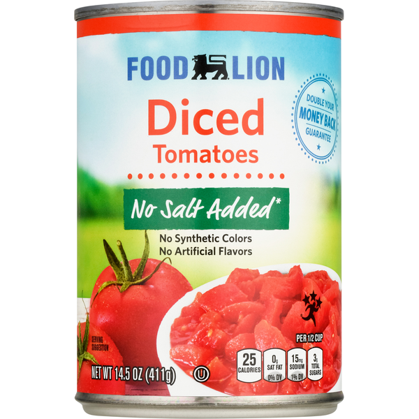 Canned & Jarred Vegetables Food Lion Tomatoes, No Salt Added, Diced hero