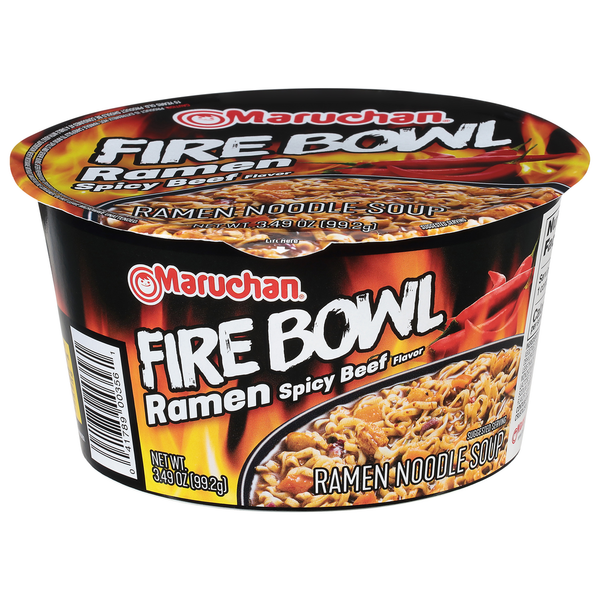 Asian Foods Maruchan Ramen Noodle Soup, Spicy Beef Flavor, Fire Bowl hero