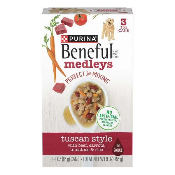 Water, Seltzer, Sparkling Water Purina Beneful Wet Dog Food, Medleys Tuscan Style With Beef in Sauce hero