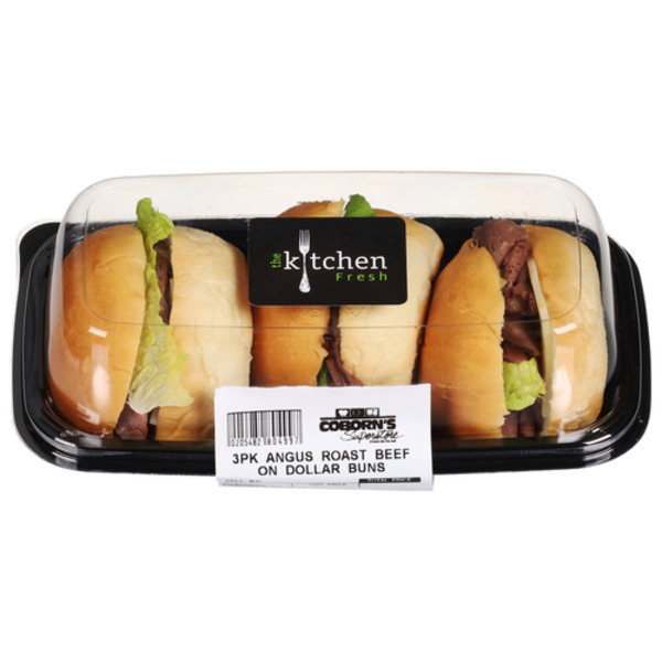 Prepared Meals Kitchen Fresh Deli Roast Beef Dollar Bun Sandwich - 3 Pack hero