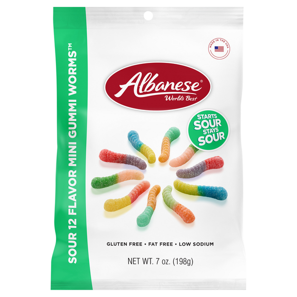 Candy & Chocolate Albanese Gummi Worms, Sour, 12 Flavor, Mini hero