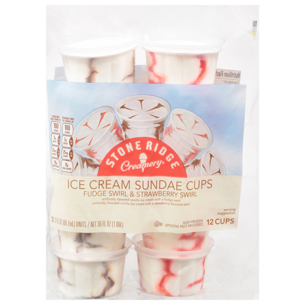 Ice Cream & Ice Creamery Ice Cream Sundae Cups, Fudge Swirl & Strawberry Swirl hero