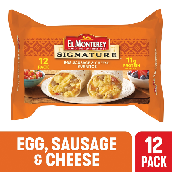 Frozen Breakfast El Monterey Burritos, Egg, Sausage & Cheese hero