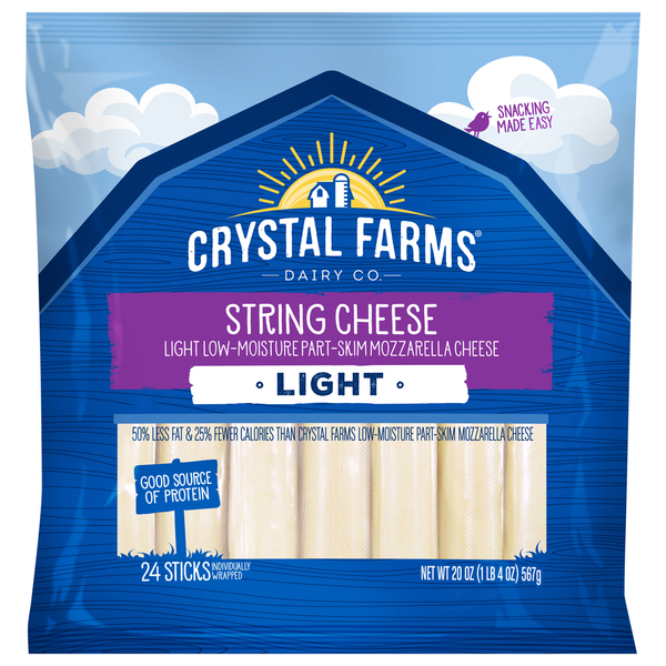 Packaged Cheese Crystal Farms String Cheese, Light, Part-Skim, Low-Moisture, Mozzarella hero