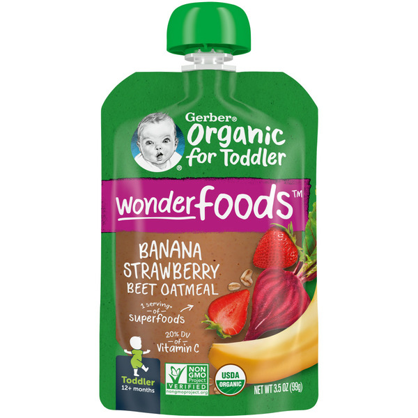 Baby Food & Formula Gerber Wonderfoods Banana Strawberry Beet Oatmeal Pouch hero