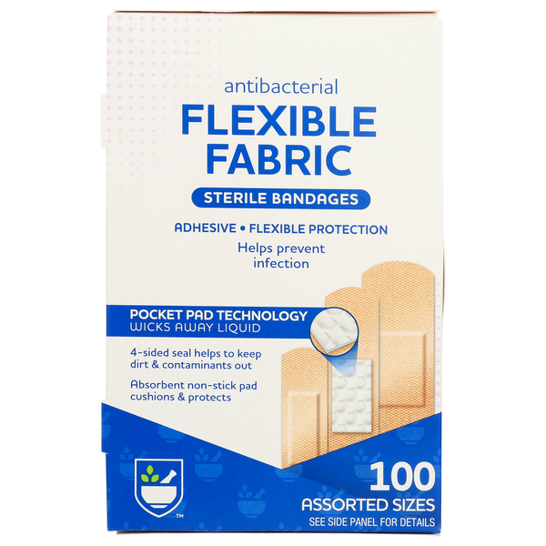 Rite Aid Antibacterial Flexible Fabric Sterile Bandages, Assorted Sizes, hero