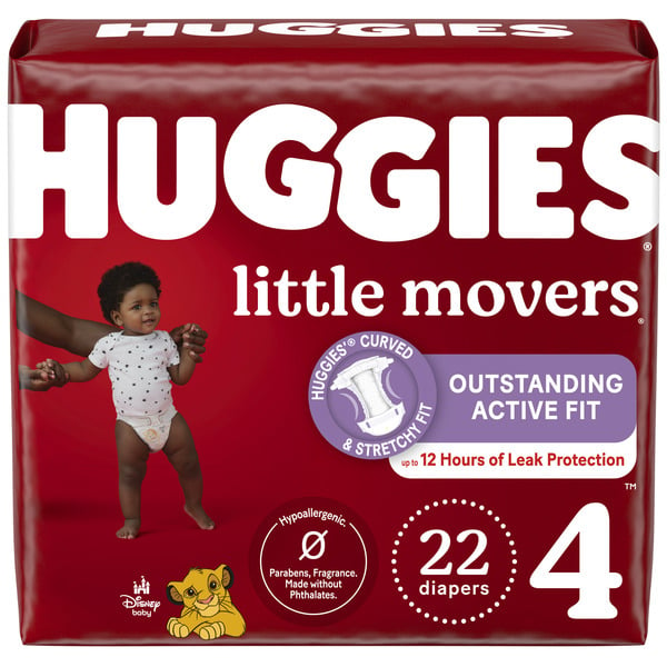 Diapers & Wipes Huggies Little Movers Baby Diapers, Size 4 (22-37 lbs) hero