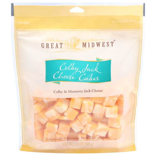 Packaged Cheese Great Midwest Cheese Cubes, Colby Jack hero