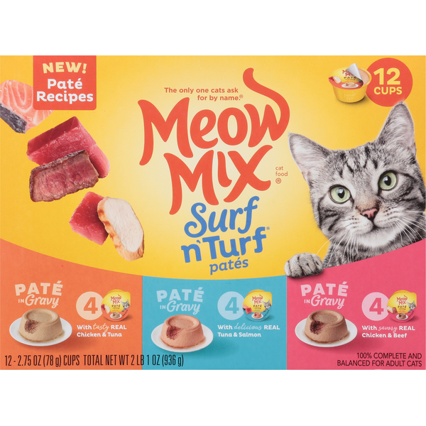 Cat Food Meow Mix Cat Food, Surf n' Turf Pates, Adult hero