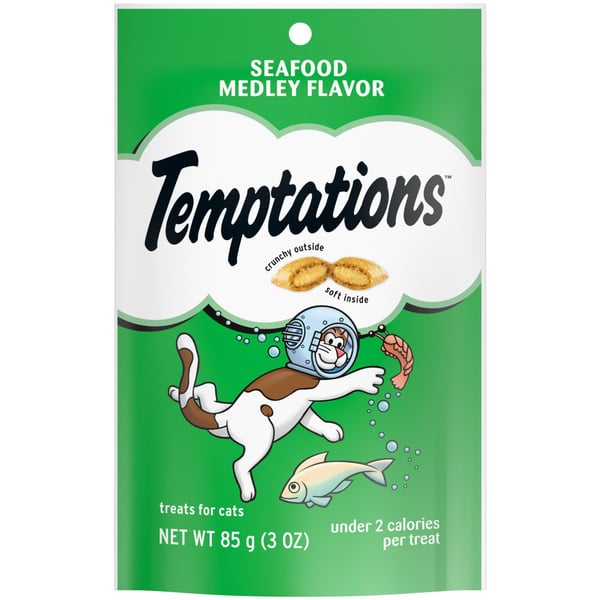 TEMPTATIONS Classic Crunchy and Soft Cat Treats Seafood Medley Flavor hero