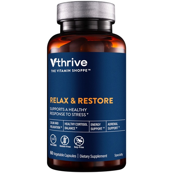 Energy & Stress Support The Vitamin Shoppe Vthrive Supports a Healthy Response to Stress Relax & Restore Capsules hero