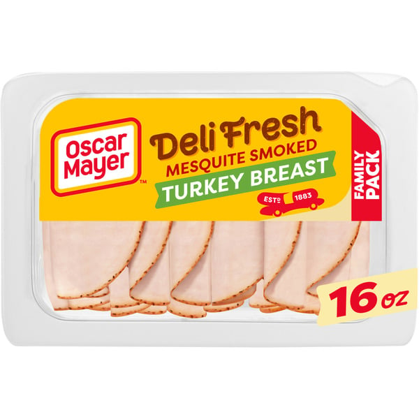 Packaged Lunch Meat Oscar Mayer Deli Fresh Mesquite Smoked Turkey Breast Sliced Sandwich Lunch Meat Family Size hero