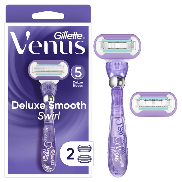 Shave Needs Gillette Venus Deluxe Smooth Swirl Women's Razor Handle + 2 Blade Refills hero