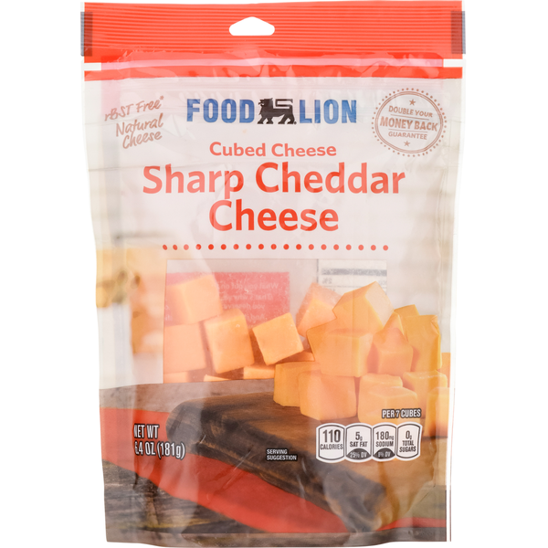 Packaged Cheese Food Lion Cubed Cheese, Sharp Cheddar hero