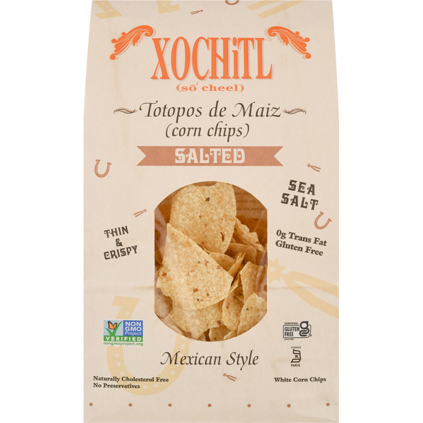 Chips & Pretzels Xochitl Corn Chips, White, Sea Salt, Thin & Crispy, Mexican Style hero