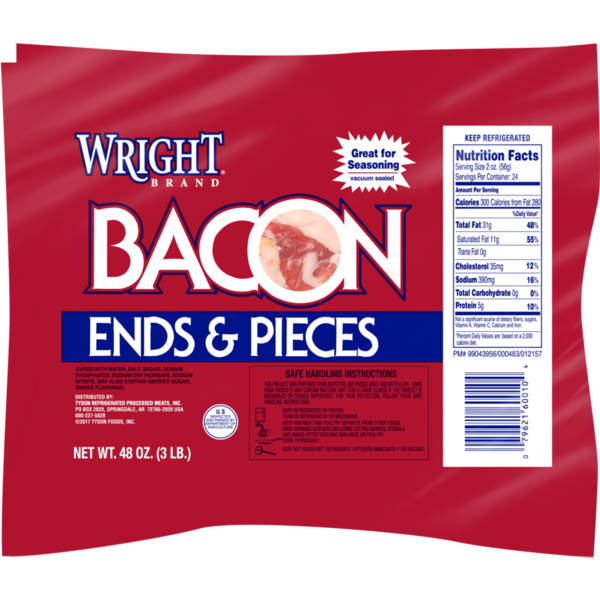 Hot Dogs, Bacon & Sausage Wright Bacon Ends and Pieces, 48 ounces hero