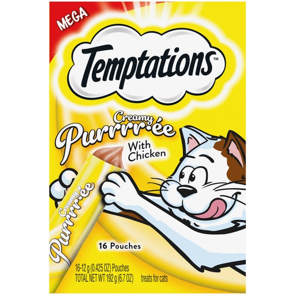 Cat Treats TEMPTATIONS Creamy Puree with Chicken Lickable Squeezable Cat Treats hero