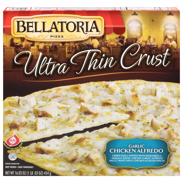 Frozen Pizza Bellatoria Pizza, Ultra Thin Crust, Garlic Chicken Alfredo hero