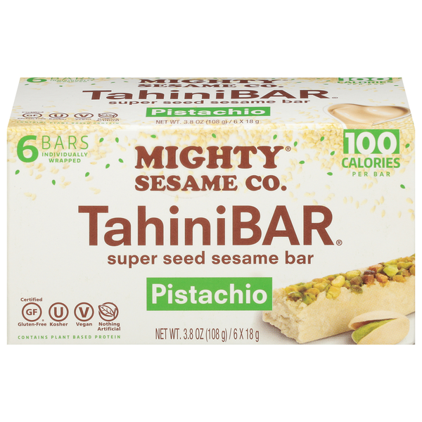 Kosher Foods Mighty Sesame Co. Sesame Bar, Super Seed, Pistachio hero