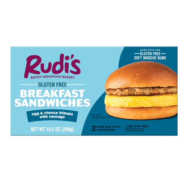 Rudi's Gluten Free Egg & Cheese Frittata With Sausage Breakfast Sandwich hero