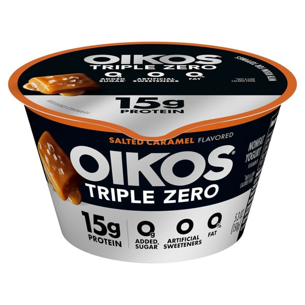 Yogurt Oikos Salted Caramel 15g Protein, 0g Added Sugar, Nonfat Greek Yogurt Cup hero