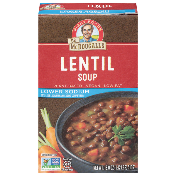 Soup, Broth & Bouillon Dr. McDougall's Soup, Lower Sodium, Lentil hero